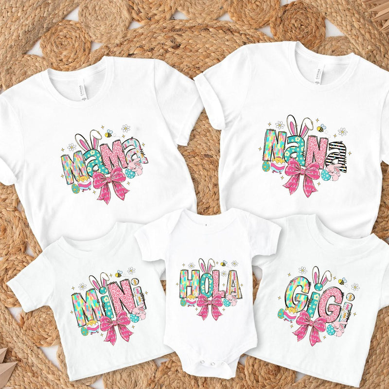 Familien Oster T-Shirt mit Hasenohren und Schleife