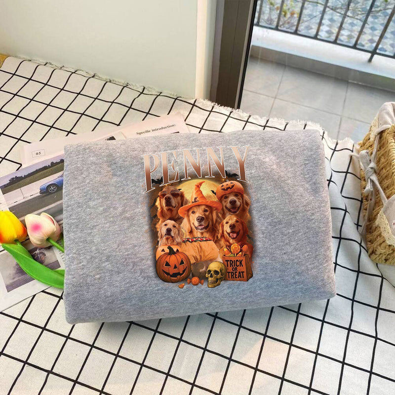Halloween-Pullover mit Hundefotos und Namen