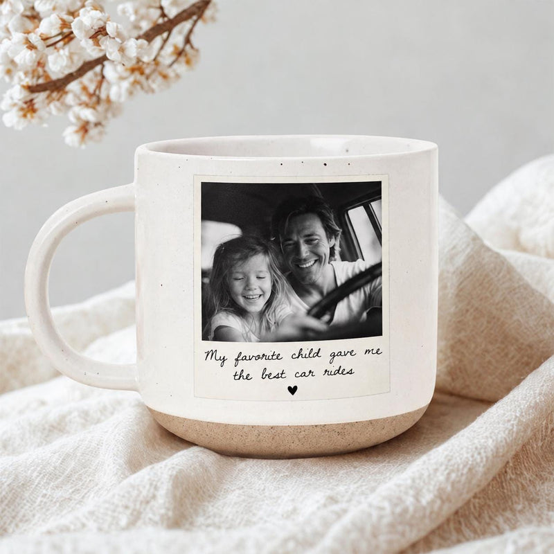 Personalisierte Fototasse im Polaroid-Look mit Wunschtext