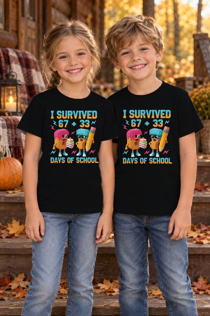 Lustiges Schulshirt „I Survived 67+33 Days of School“