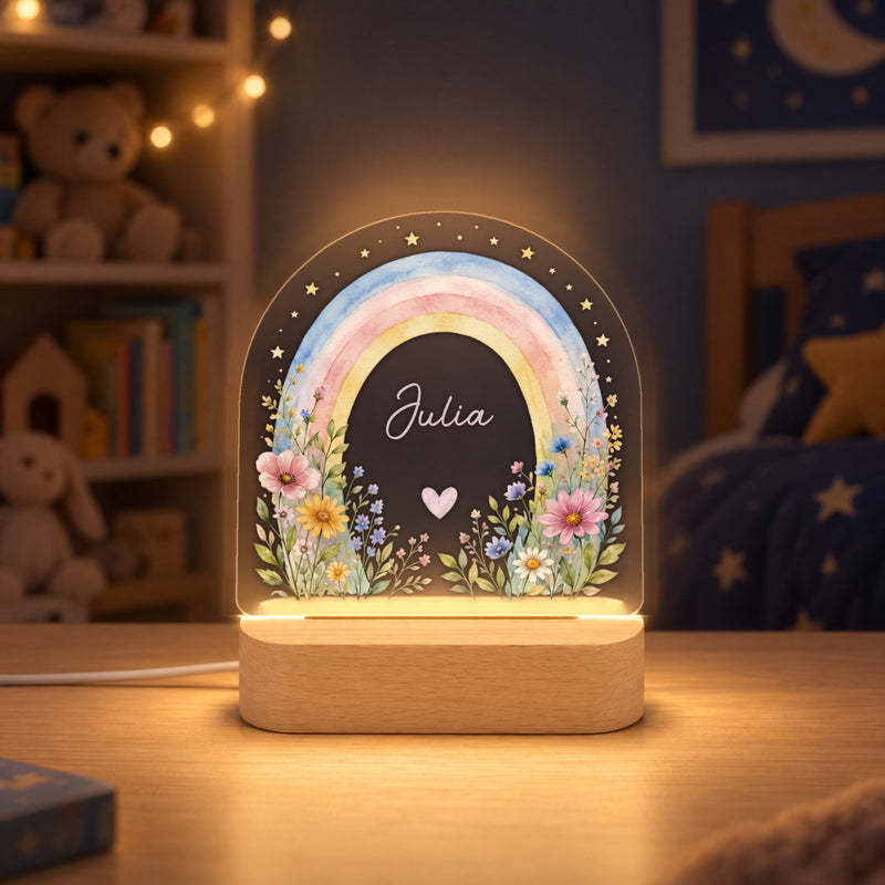 Nachtlicht mit Namen und Datum – Regenbogen mit Wildblumen