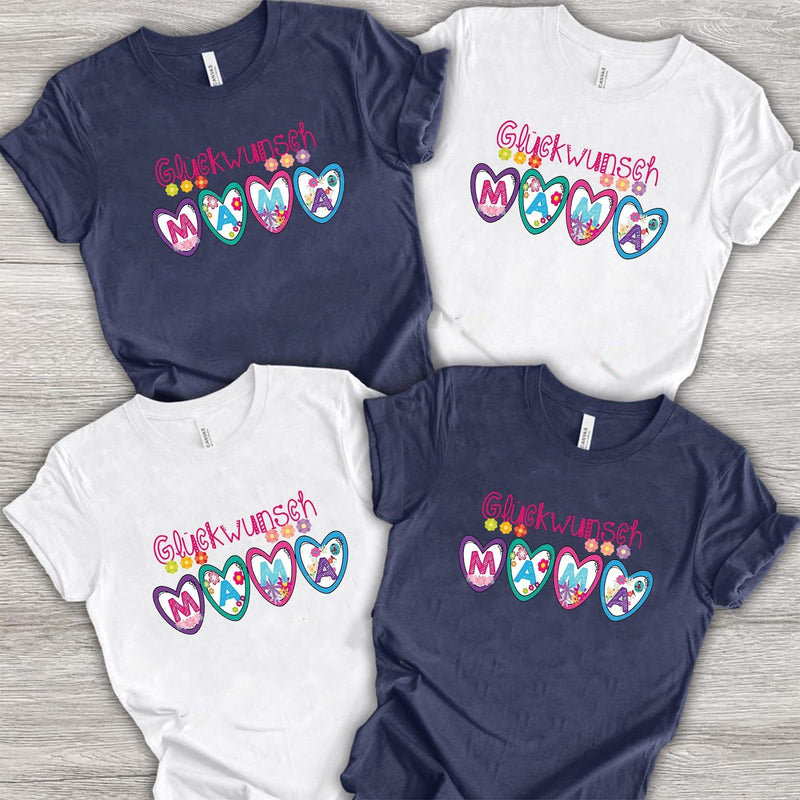 Mama T-Shirt „Glückwunsch Mama“ mit bunten Herzen