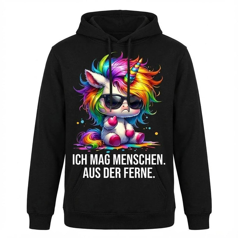 Einhorn Hoodie „Ich mag Menschen. Aus der Ferne.“