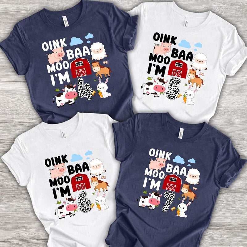 Bauernhof Geburtstagsshirt „Oink Baa Moo I'm 4“ mit Alter