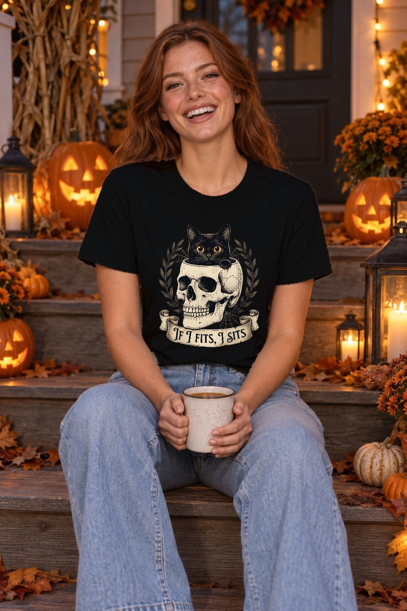 Gothic Katzen-Shirt „If I Fits, I Sits“