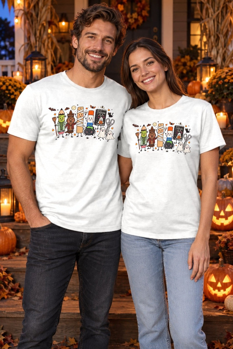 Halloween Shirt für Lehrer mit gruseligen Schulsachen