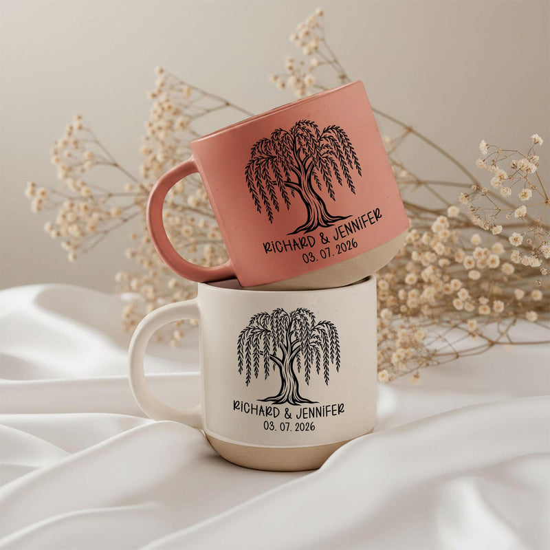 Personalisierte Tasse mit Trauerweide, Namen und Datum