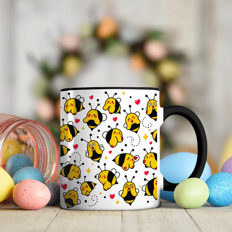 Lustige Bienen-Tasse „Boobees“ mit frechen Cartoon-Bienen und Herzen