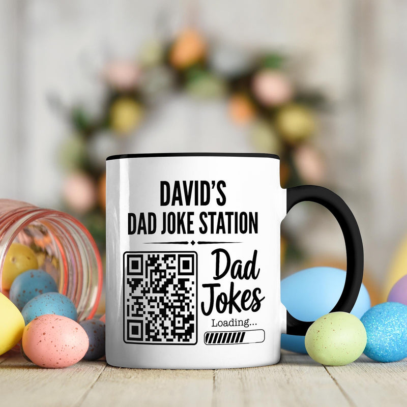 Personalisierte Papa-Witze Tasse mit Namen und QR-Code „Dad Joke Station“