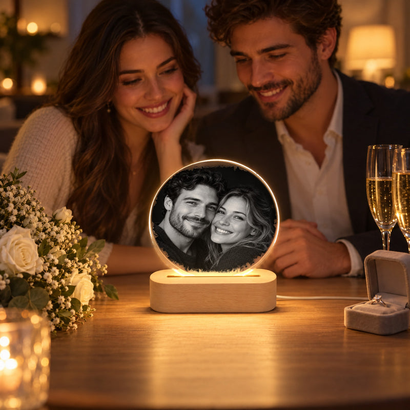 Verlobungsgeschenk Fotolampe mit Namen und Datum