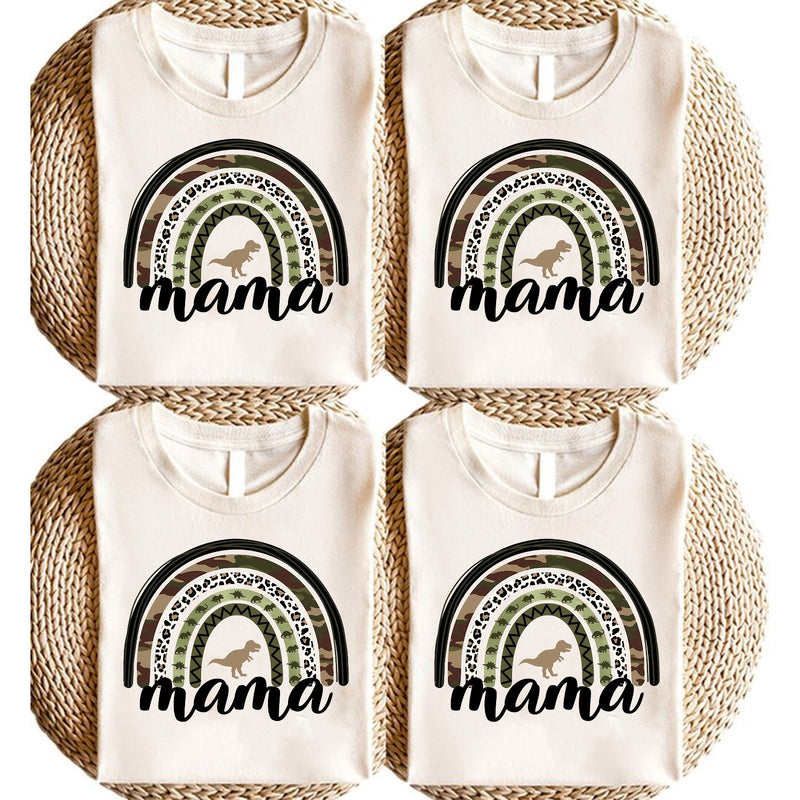 Mama T-Shirt Regenbogen mit Camouflage, Leopardenmuster und Dino