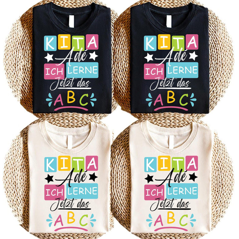 Einschulungs-Shirt „Kita Adé – Ich lerne jetzt das ABC“