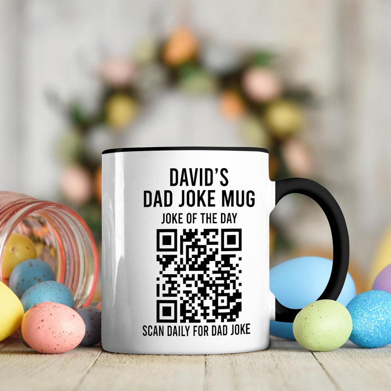 Personalisierte Dad Joke Tasse mit Namen und QR-Code „Scan Daily for Dad Joke“