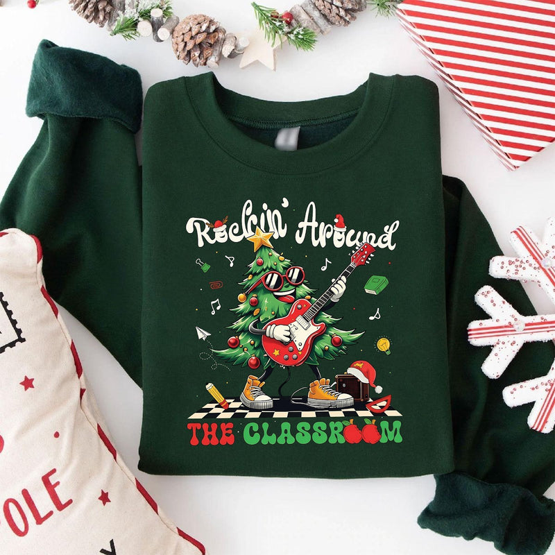 Lehrer Weihnachtspullover „Rockin' Around the Classroom“