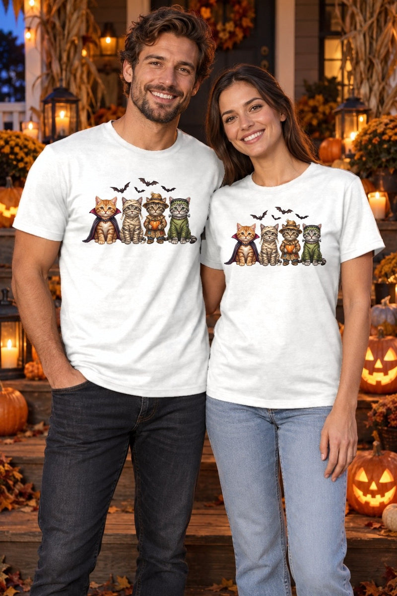 Halloween Katzen Shirt mit vier verkleideten Kätzchen