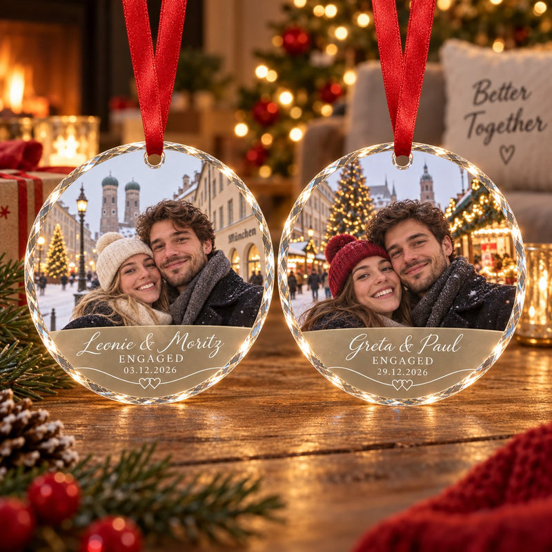 Verlobungs-Weihnachtsanhänger mit Foto aus Glas