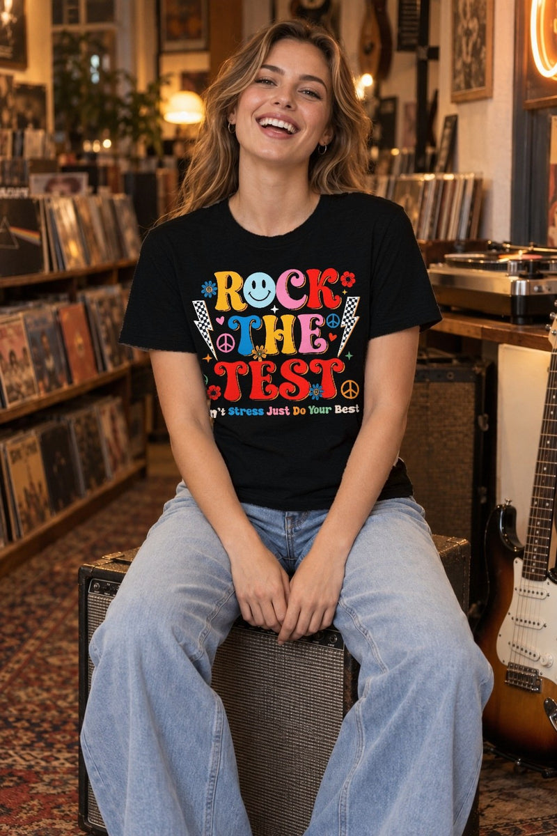 Lehrer Shirt „Rock the Test – Don't Stress Just Do Your Best“