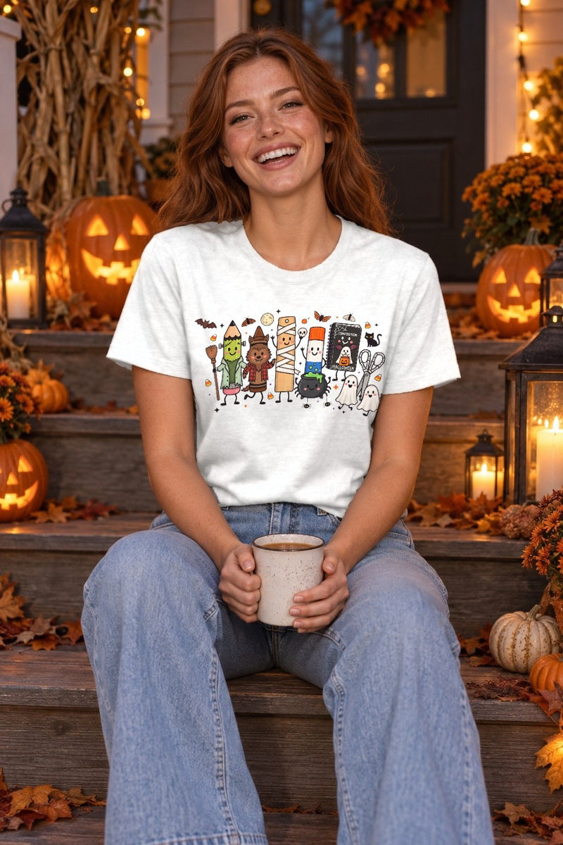 Halloween Shirt für Lehrer mit gruseligen Schulsachen