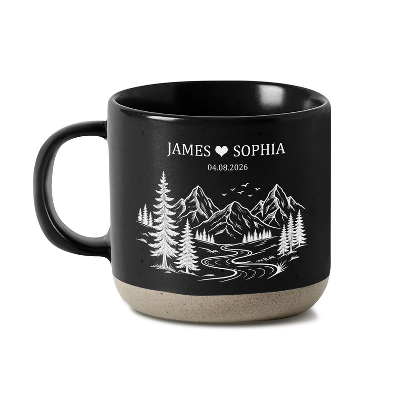 Pärchen-Tasse mit Bergen personalisiert mit Namen und Datum