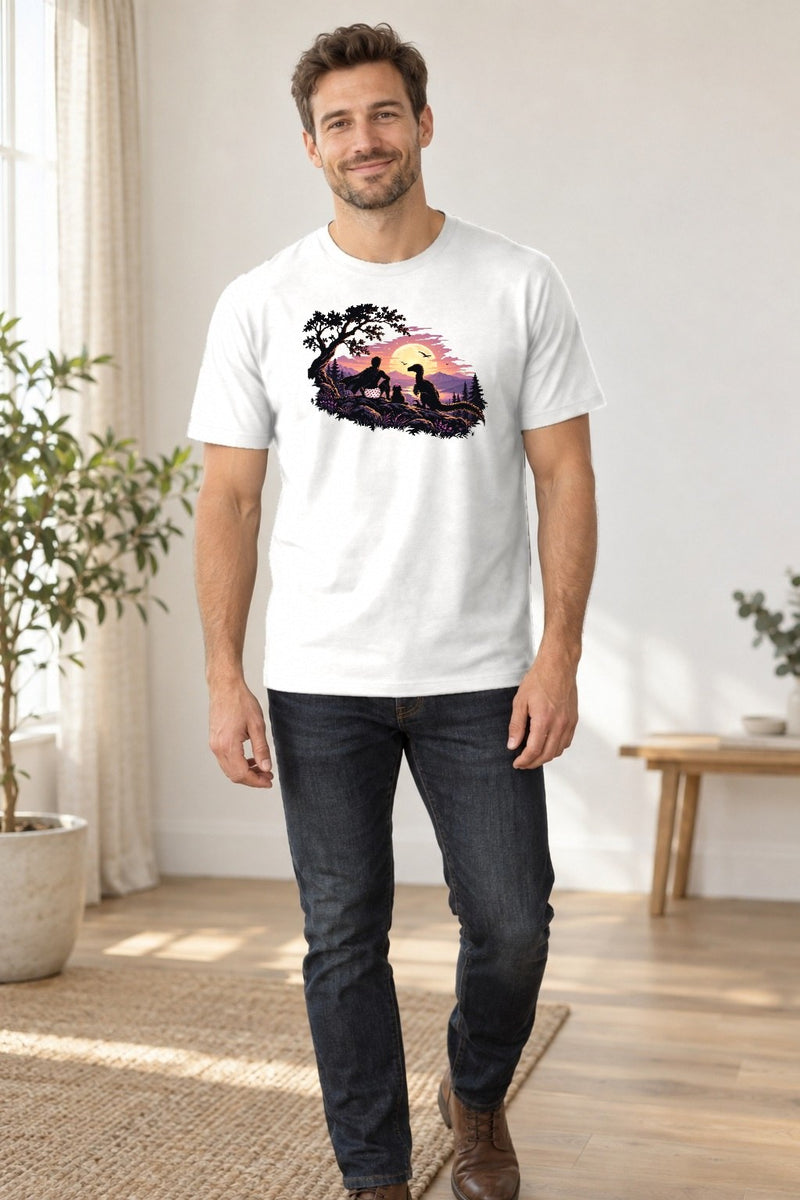 Shirt Mann, Hund und Dinosaurier im Mondlicht