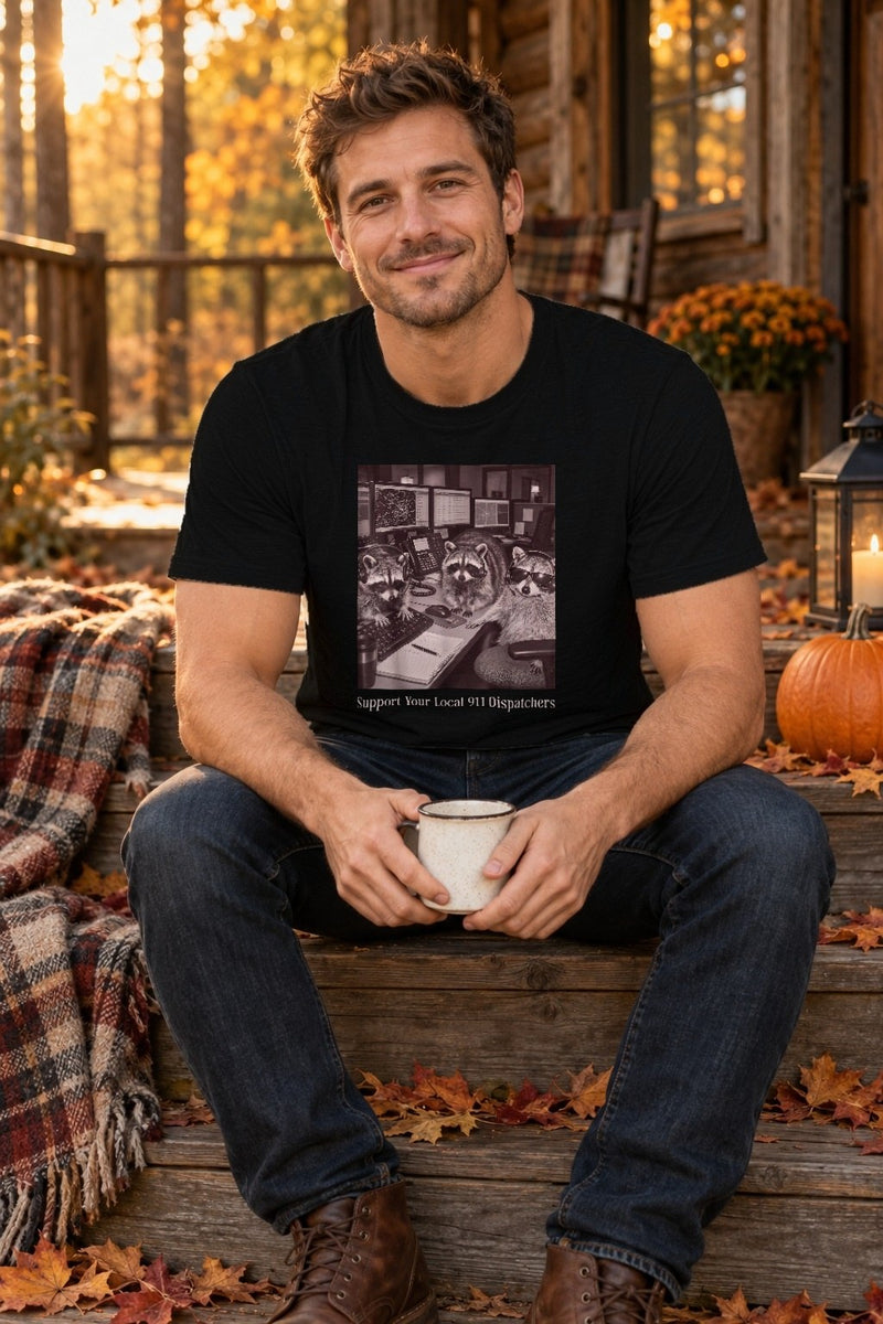 Leitstellen-Shirt „Support Your Local 911 Dispatchers“ mit Waschbären