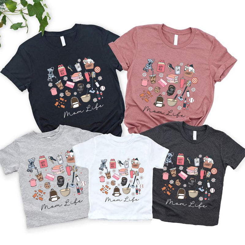 Mama-Shirt „Mom Life“ mit Alltags-Icons