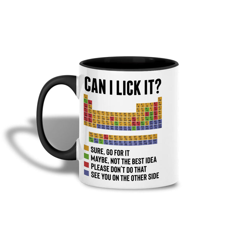 Chemie-Tasse „Can I Lick It?“ mit Periodensystem
