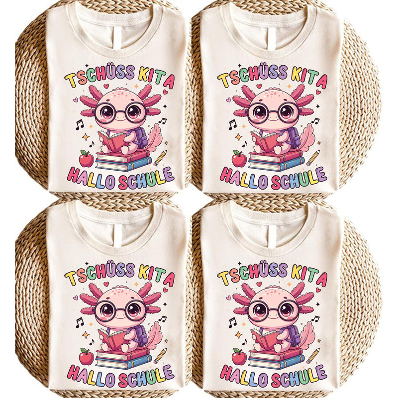 Einschulung Shirt Axolotl „Tschüss Kita Hallo Schule“