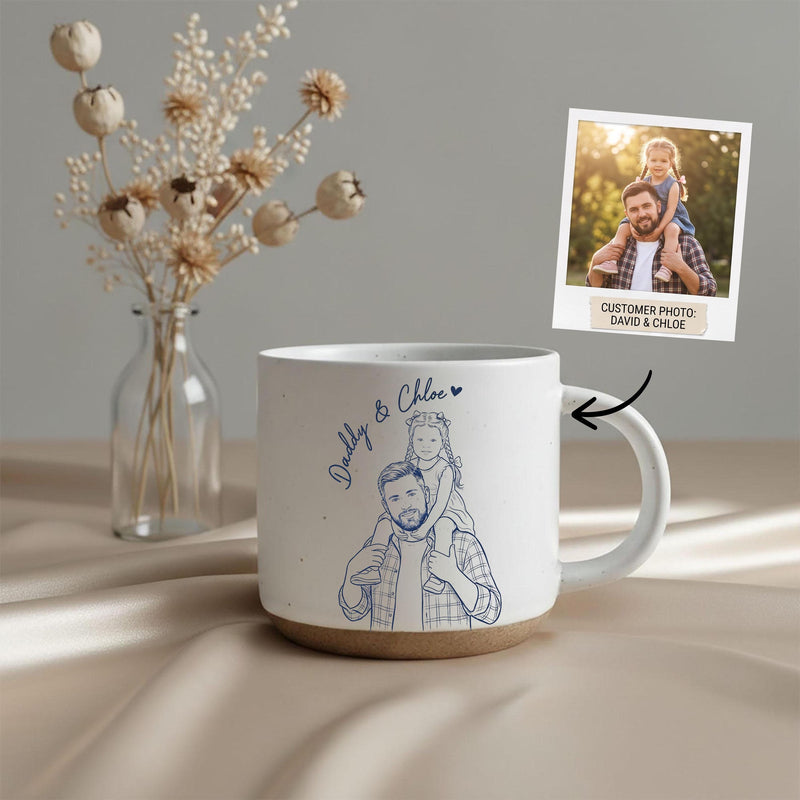 Personalisierte Foto-Tasse mit Line-Art-Porträt und Namen
