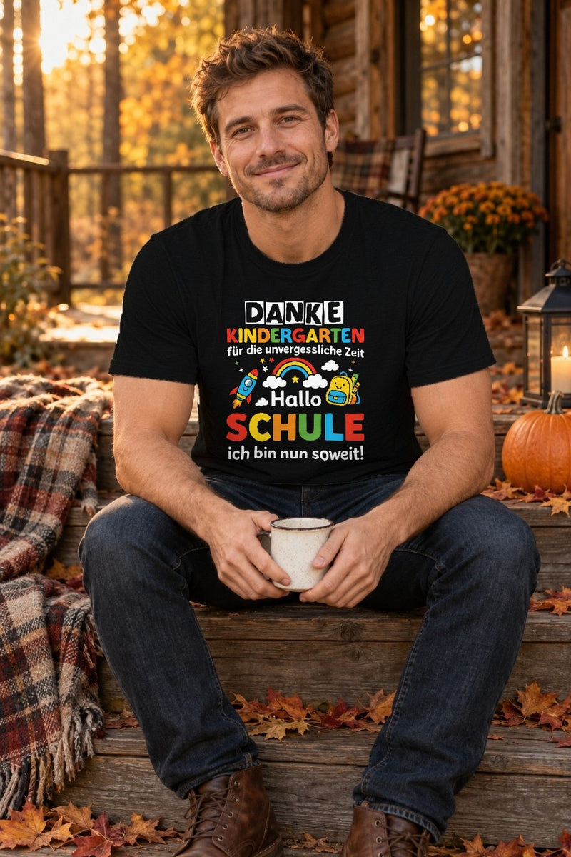 Einschulung Shirt „Danke Kindergarten – Hallo Schule, ich bin nun soweit!“