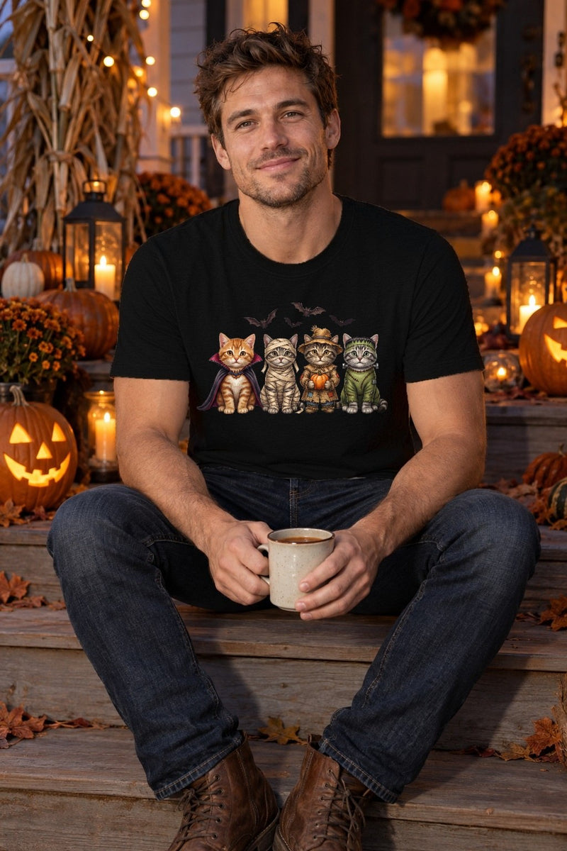 Halloween Katzen Shirt mit vier verkleideten Kätzchen