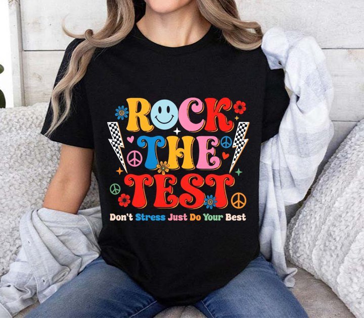 Lehrer Shirt „Rock the Test – Don't Stress Just Do Your Best“