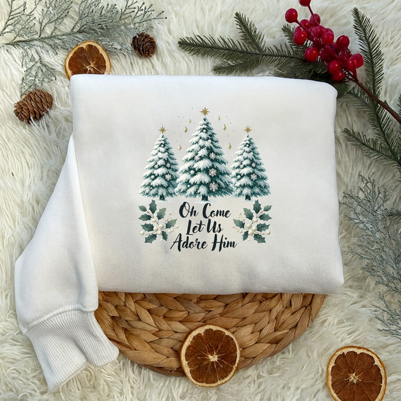 Christlicher Weihnachtspullover „Oh Come Let Us Adore Him“ – Sweatshirt mit …