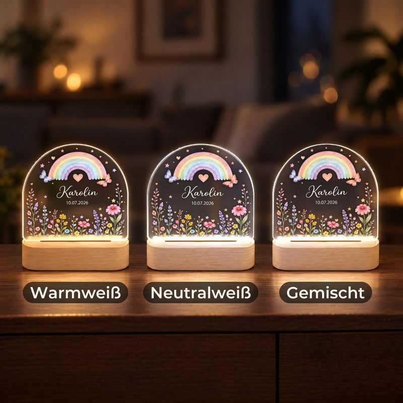 Regenbogen-Nachtlicht personalisiert mit Namen und Jahr