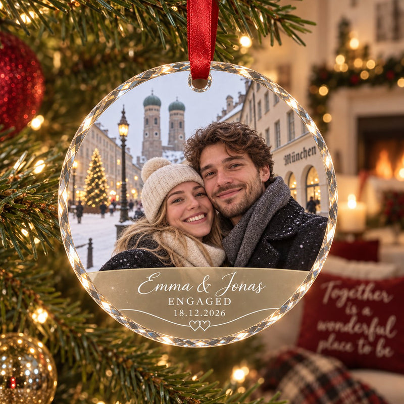 Verlobungs-Weihnachtsanhänger mit Foto aus Glas