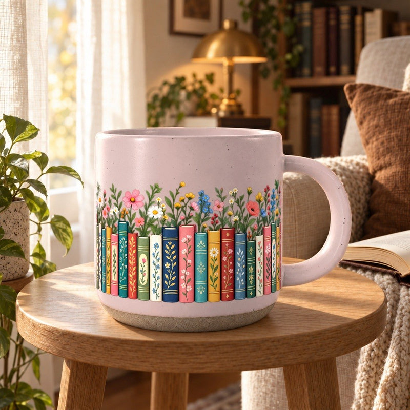 Büchertasse mit Blumen