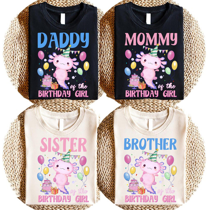 Axolotl Geburtstagsshirt „Birthday Girl“ personalisiert mit Namen und Alter