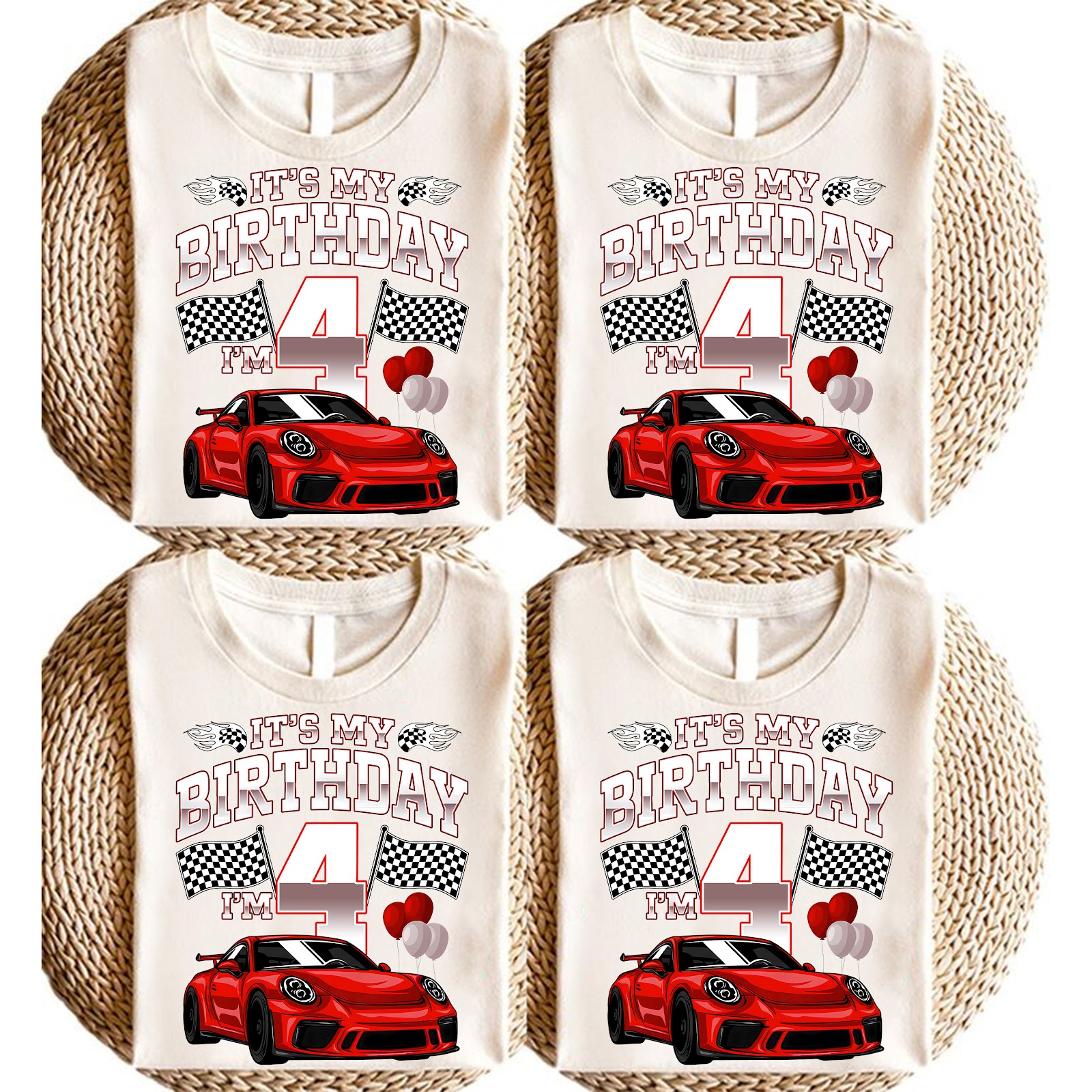 Geburtstag T-Shirt „It's my Birthday – I'm 4“ (Rennauto)
