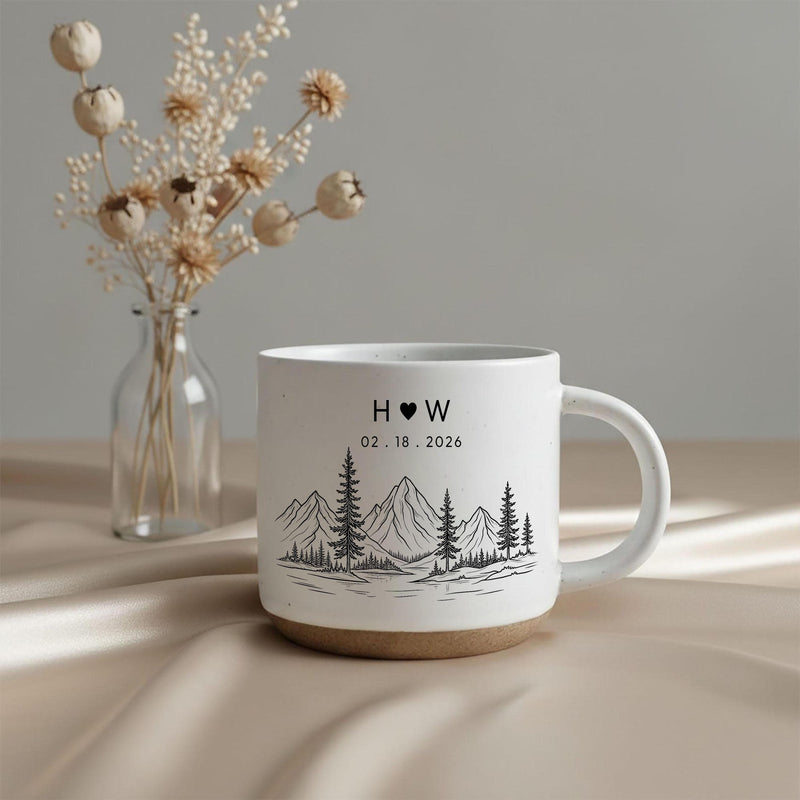 Personalisierte Paartasse mit Initialen, Herz und Datum