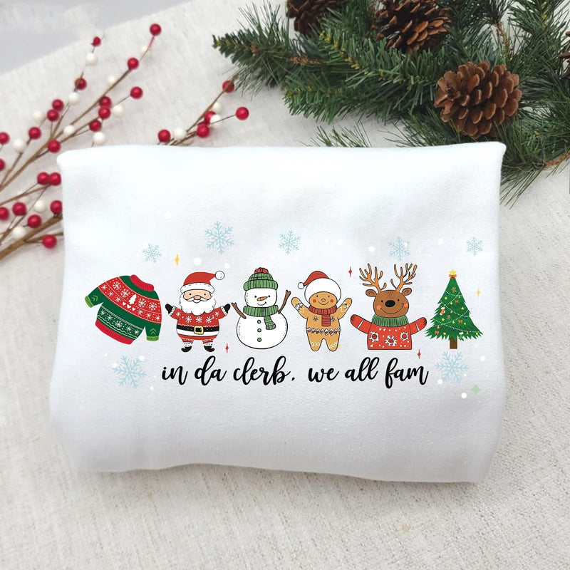 Lustiger Weihnachtspullover „in da clerb, we all fam“