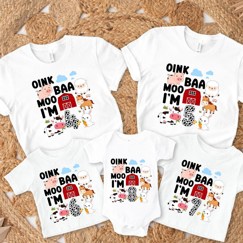 Bauernhof Geburtstagsshirt „Oink Baa Moo I'm 4“ mit Alter
