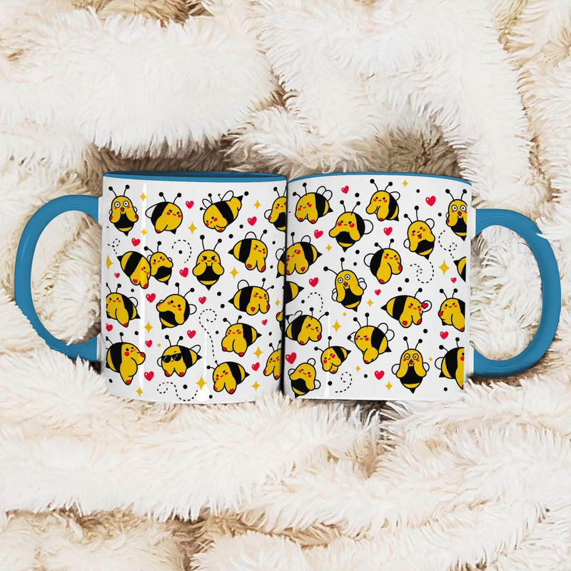 Lustige Bienen-Tasse „Boobees“ mit frechen Cartoon-Bienen und Herzen