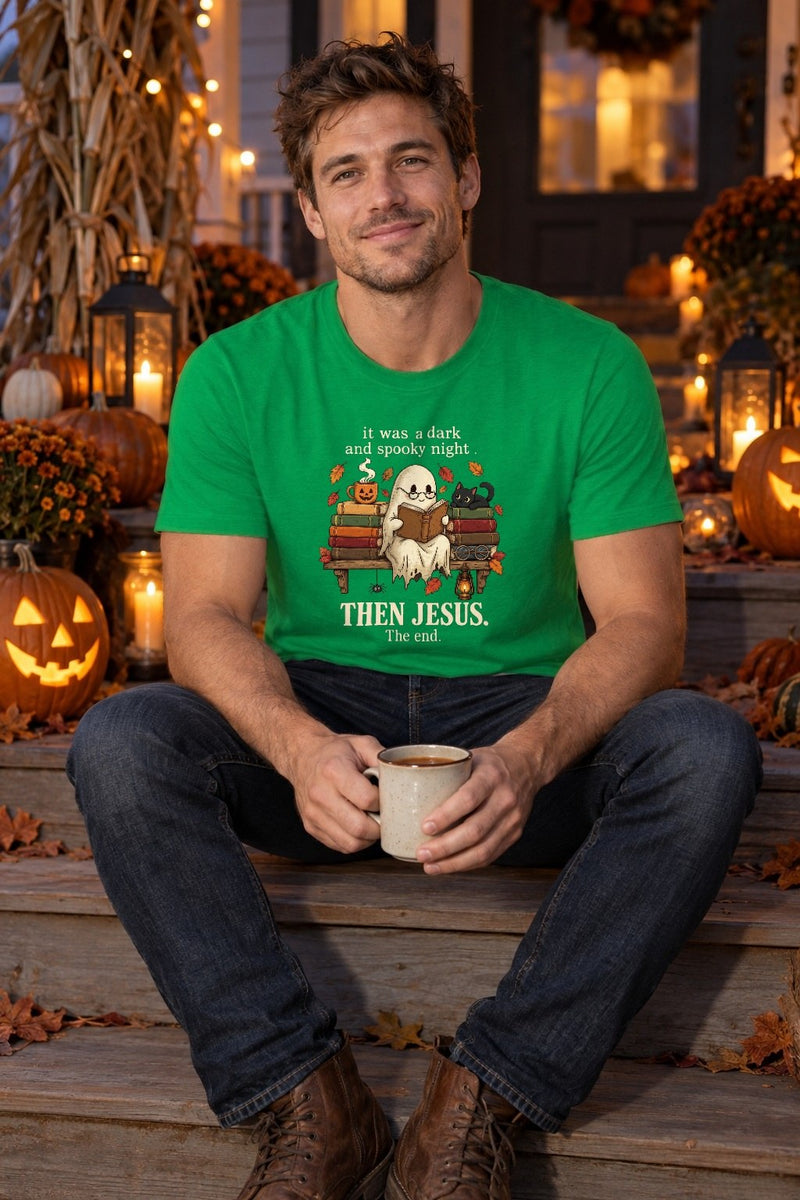 Christliches Halloween-Shirt „It was a dark and spooky night… then Jesus. The …“