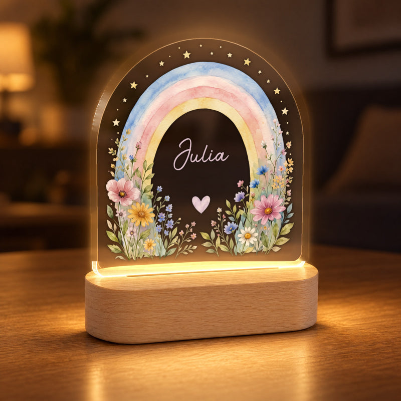Nachtlicht mit Namen und Datum – Regenbogen mit Wildblumen