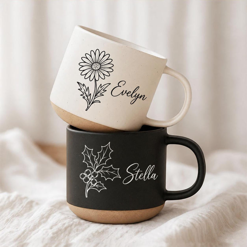 Geburtsblumen-Tasse personalisiert mit Namen