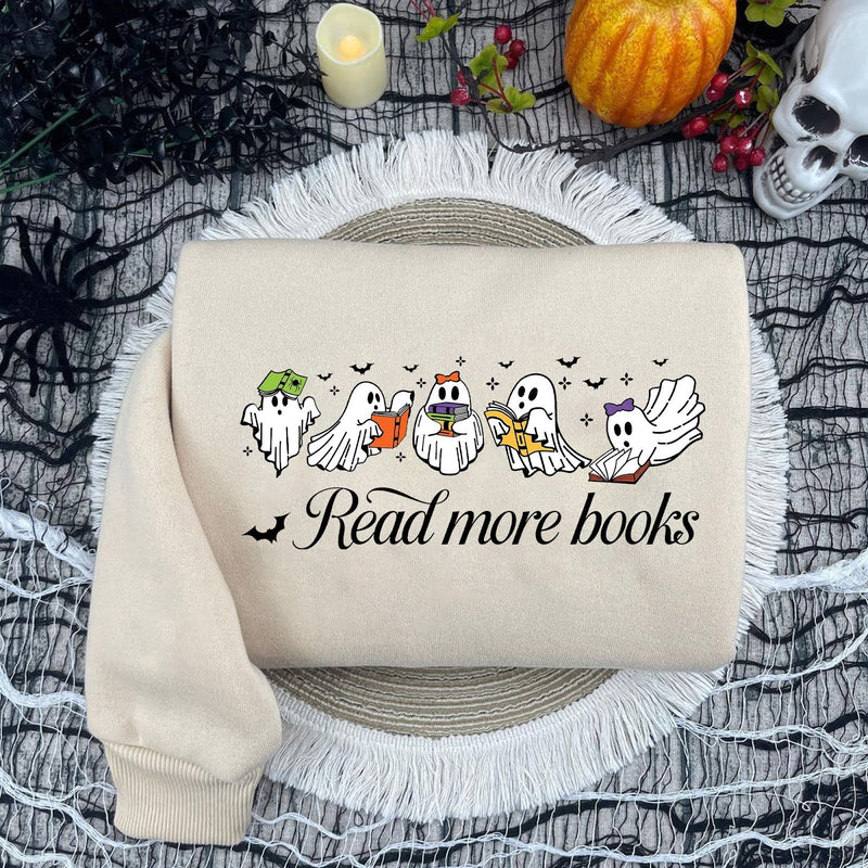 Bücher-Pullover „Read more books“ mit lesenden Geistern