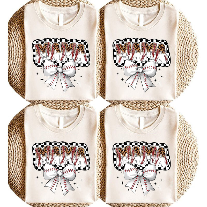Baseball-Mama-Shirt „MAMA“ mit Leo-Buchstaben und Baseball-Schleife