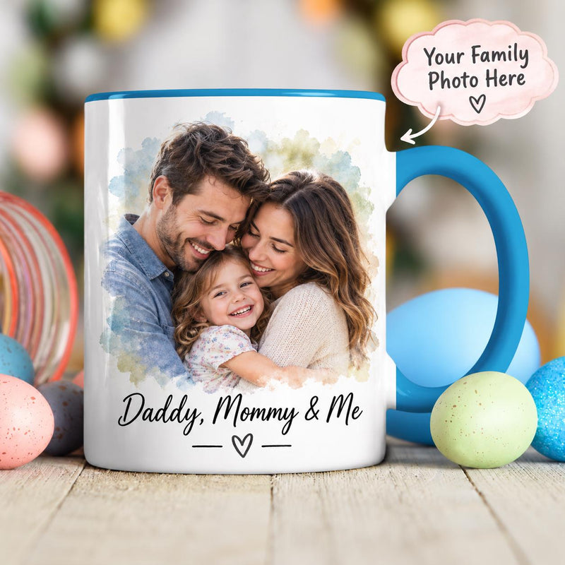 Fototasse mit eigenem Foto und Wunschtext wie „Best Family Ever“