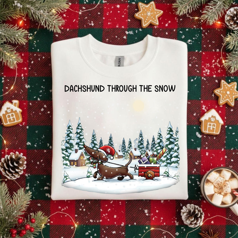 Dackel Weihnachtspullover „Dachshund Through the Snow“ – Dackel mit …