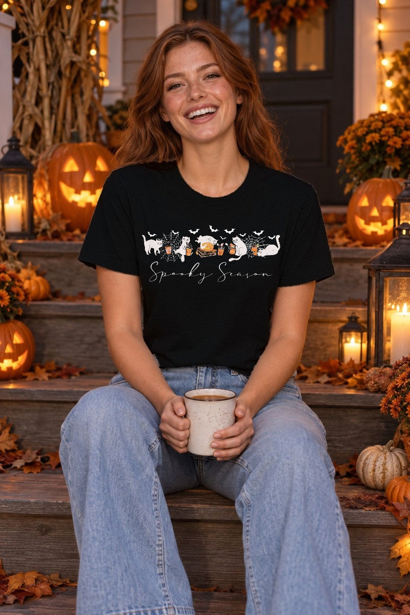 Halloween Pullover „Spooky Season“ mit schwarzen Katzen